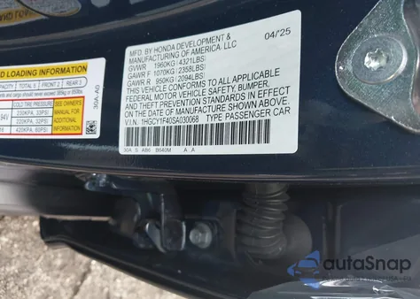 2025 Honda Accord Se z USA, uszkodzony, nr VIN 1HGCY1F40SA030068